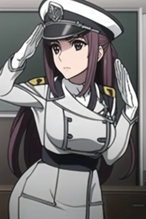 can you draw the whole particle more delicately，can you draw her expression more delicately，Can you draw the particles more delicately，ブルーグレー色Military uniformの女性，Greeting pose，femininity standing at the teacher's house，I'm on a spaceship bridge，can you dra...