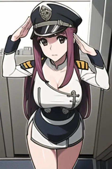 can you draw the whole particle more delicately，can you draw her expression more delicately，Can you draw the particles more delicately，ブルーグレー色Military uniformの女性，Greeting pose，femininity standing at the teacher's house，I'm on a spaceship bridge，can you dra...