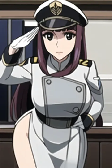 can you draw the whole particle more delicately，can you draw her expression more delicately，Can you draw the particles more delicately，ブルーグレー色Military uniformの女性，Greeting pose，femininity standing at the teacher's house，I'm on a spaceship bridge，can you dra...