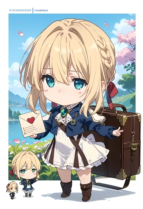 score_9, score_8_superior, score_7_superior, masterpiece, best quality, absurdres, high_fidelity, vibrant, sauce_anime, (rating_explicit:0.7), masterpiece, Highest quality, Adorable, 1girl, loli, (chibi:1.8), violet evergarden, blonde hair, green eyes, exp...