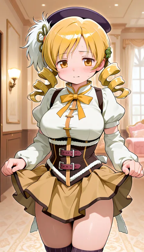 Mami Tomoe, Magical Girl, lifting her skirt , stop,  elegant room 