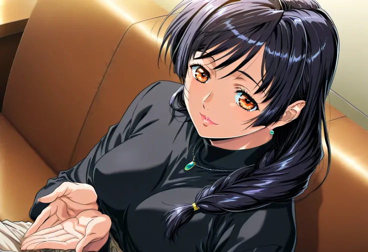 (Yokota Mamoru style),(portrait :1.4),girl viewed from the side , Vol horizontaltuous women, old, medium chest, Mature Woman, Motherhood, wide waist , score_9, score_8_ horizontal, score_7_ horizontal, score_6_ horizontal, Source_anime, ...