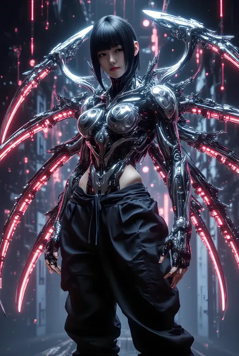 3d Real Film style, hyper realistic, hyper contrast, hyper detail, cinematic light, minimalist girl character design. Full-body portrait of a male cyborg character named chan li, in the style of Street Fighter. The character is wearing mecha wings at back ...