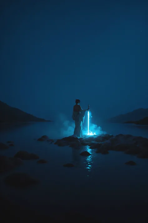 japanese sword, glowing, dripping in paint, paint on a naked woman, background : is a hotspring, glowing water, night time . beautiful colors and paint. flowers