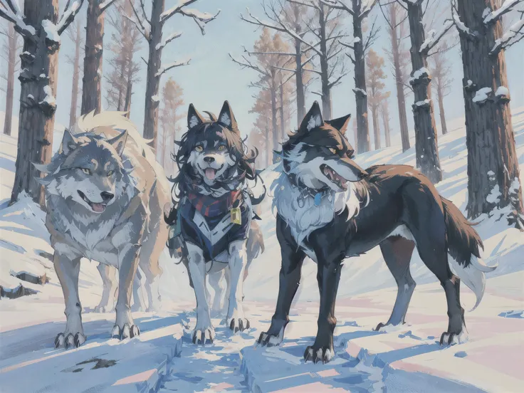 three gray wolfs walking in the snow in a forest, photo of wolf, he has yellow wolf eyes, wolves, wolp, wolf, angiewolf, correct wolf muzzle, wolves and their treasures, great wolf, wolf pack following, dark grey wolf o'donnell, portrait of a wolf, wolf in...