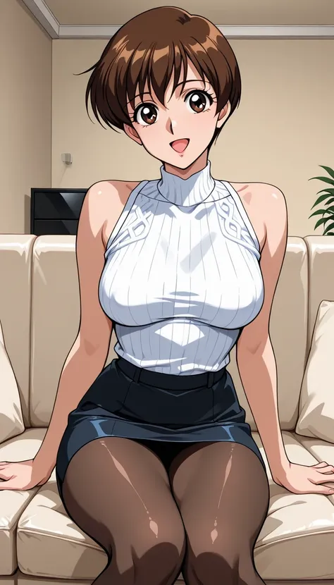 score_9, score_8_up, score_7_up, Source_anime, Top Quality、8k、masterpiece、natural light、and high precision、perfect anatomy、one woman、medium breasts, sagging breasts, voluptuous body, anime coloring, retro artstyle, asuka_zero, very short hair, hair between...