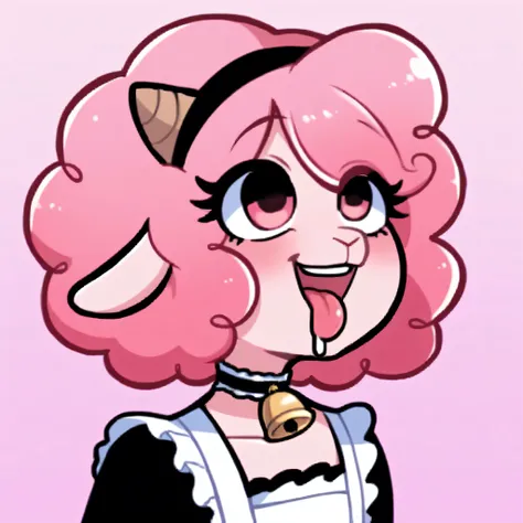 better quality, very detailed illustration ( Anthropomorphic furry sheep:1,7) , femboy, ruffled voluminous bouncy hair , delgado, ideal body, simple drawing, Artifyber style , pastel flat colors , beautiful, cartoon ,solo,baker, short curly pink hair, maid...