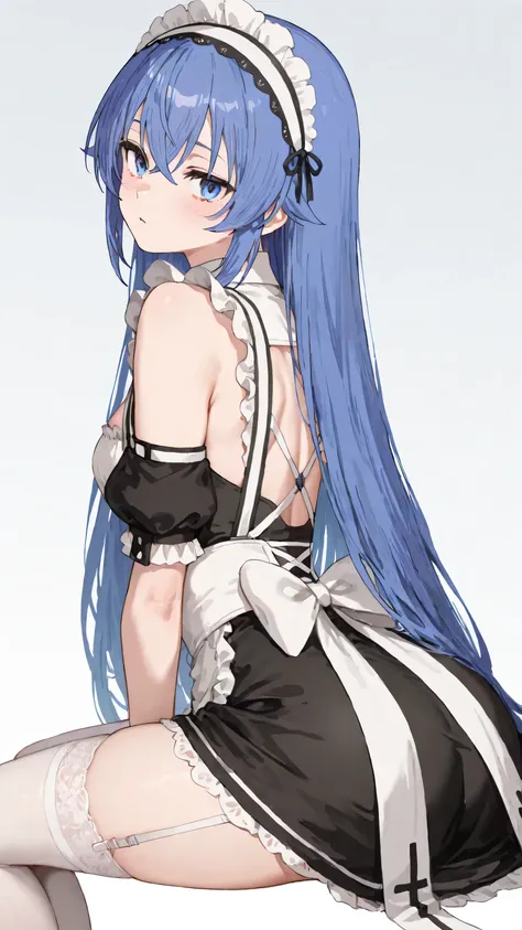 4k, wallpaper, HD, masterpiece: 1girl,
1girl, 1gril 
clear, round aqua blue eyes with sharp detail, luminous pupils, soft lashes

Roxy Migurdia from Mushoku Tensei, sitting with her back turned slightly, glancing over her shoulder with a seductive and conf...