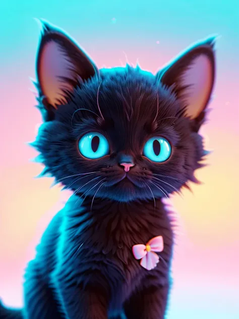 (Absurdres:1.2), best quality, exquisitely detailed illustration of an adorable sanrio style black kitten, pastel color palette, volumetric lighting, 8k resolution,