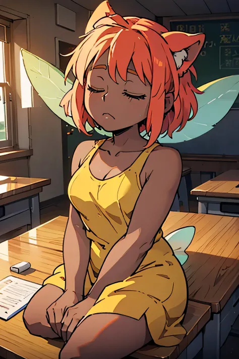 animation、high image quality、high resolution、Fat Fairy、I'm dozing off、during middle school class、