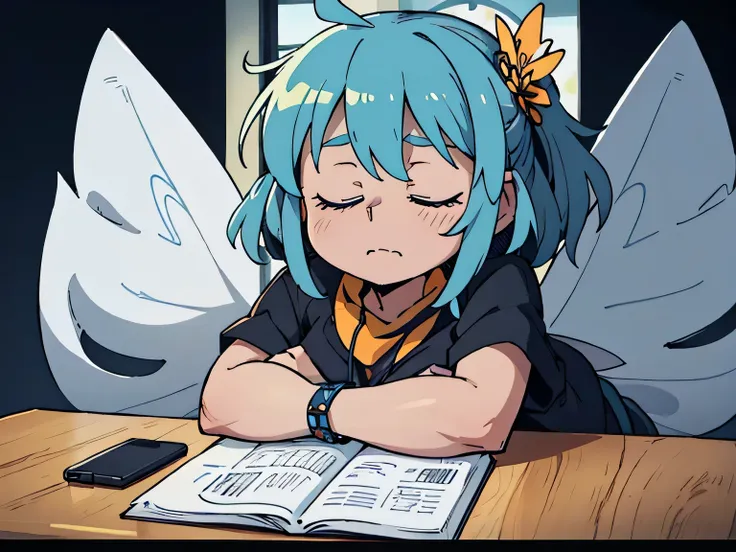 animation、high image quality、high resolution、Fat Fairy、I'm dozing off、during middle school class、