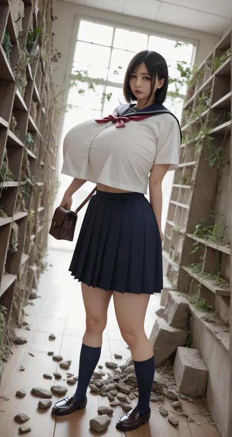 score_9, score_8_superior, score_7_superior, score_6_superior, score_5_superior, score_4_superior, Destroy , Source_anime, Japanese girl,Lily_ Aquarium  , relatively white skin , young woman , black hair, . Her picture frame is slightly split on the right、...