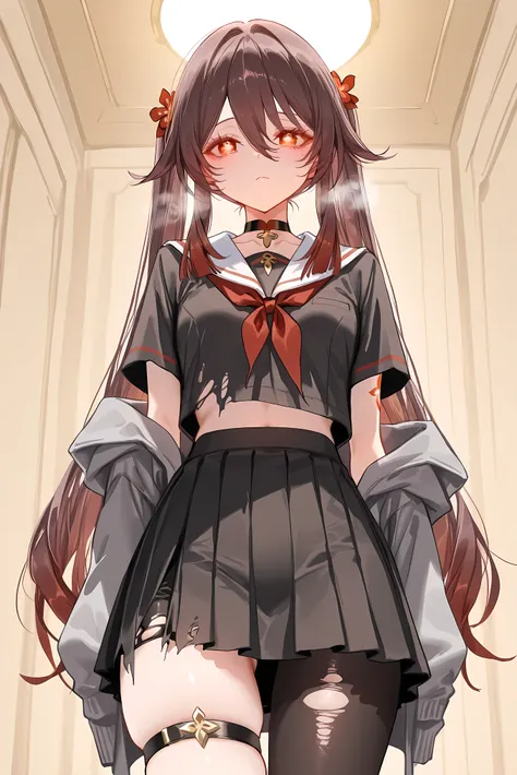 score_9, score_8_up, score_7_up, masterpiece, best quality, very aesthetic, absurdres, tunning image, attractive image, solo, 1girl, adult grown woman, Hu Tao (Genshin_Impact), red_eyes, brown_hair, long_hair, twintails, symbol-shaped_pupils, small_breasts...