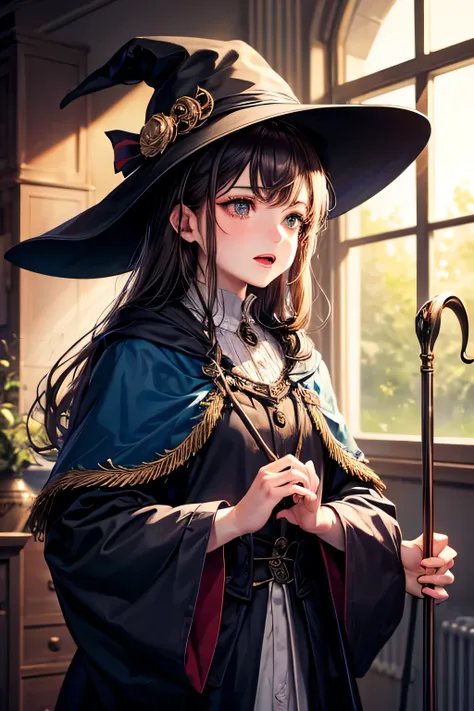 アニメの女の子が魔女の帽子をかぶり、手に剣を持っている - SeaArt AI