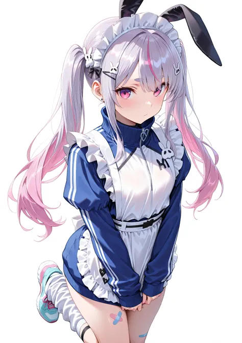 solo,masterpiece,best quality,super fine illustration、finely detail 、clear picture、UHD、HDR, amazing quality, highres, absurdres, very aesthetic, high resolution, ultra detailed, perfect details,(masterpiece, detailed:1.2)、M1m1Md, pink eyes, grey hair, pink...