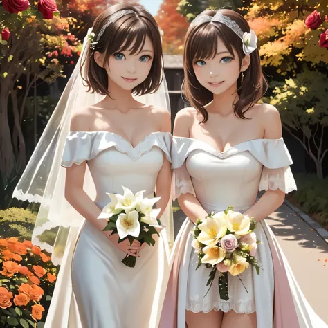 masterpiece, best quality, ultra high res, anime style, soft and warm atmosphere, autumn color palette with rich reds, oranges, and golds, gentle sunlight, soft focus, dreamy lighting, two beautiful sisters,
older sister: elegant, tall, slender, (long wavy...