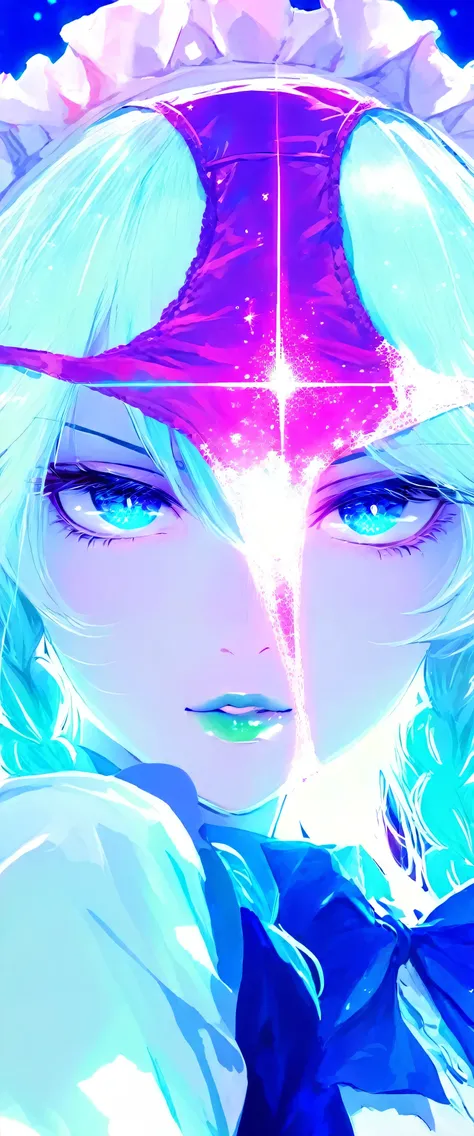 touhou project,Izayoi Sakuya,(beautiful girl: 1.3),masterpiece,Ultra-high resolution,Rich contrast,Very high quality,8k,Highly detailed CG unit wallpaper,Texture,So ridiculous,RAW Photos,Depth of written boundary 1.2,ultra-detailed eyes,Glowing Skin,Glitte...