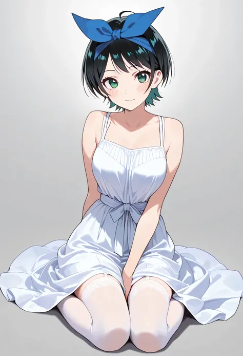 score_9, score_8_up, score_7_up, source_anime, 1girl, (Ruka Sarashina, short hair, bangs, black hair, ribbon, green eyes, hair ribbon, headband, blue headband), ahoge, best quality, masterpiece, ultra-detailed, high quality, highres, pretty woman, beautifu...