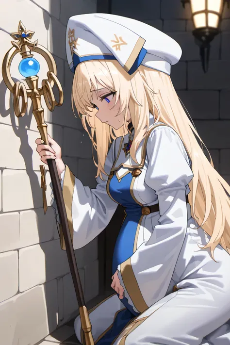 (Best quality, 4k, 8k, high resolution, masterpiece:1.2), ultra detailed, intricate details, beautiful girl, SOLO,  alone, long white hair, bangs, red colored eyes, small-medium breasts, perfect smooth skin, head tilted, (Pregnant:1.1), white and blue cler...