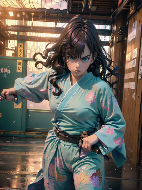 ((A Japanese martial artist wielding a katana, full body)), (best quality, 4k, 8k, highres, masterpiece:1.2), ultra-detailed, (realistic, photorealistic, photo-realistic:1.37), intricate details, dramatic lighting, muted color palette, cinematic compositio...