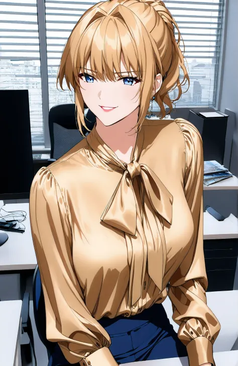 lxlre2, a1ka, (masterpiece, detailed:1.4), <lora:animereal-000007:0.6>, (((bow blouse))), (((wide shot))), sitting front of desk, <lora:shizuku_kousaka-na_honjaman_level_up_s2-pxl-anime-soralz:1.4>, solo girl, (((sitting in front of the desk))), large size...