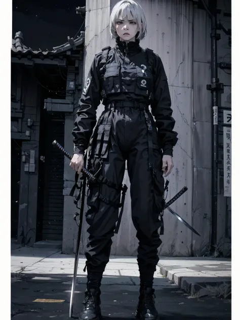 1 Japanese female high school student, solo, gripping a single one razor-sharp Japanese katana with a long, meticulously honed blade, performing an elegant sword dance, (best quality, 4k, 8k, highres, masterpiece:1.2), ultra-detailed, (realistic, photoreal...