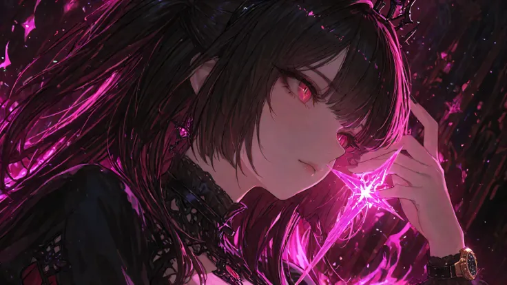 {{{masterpiece}}}, {{{best quality}}}, {{ultra-detailed}}, {illustration}, {{an extremely delicate and beautiful}}, general , aura light,Sluisap ,XXX668 _illu,748cmstyle,dark gothic, great quality, CHARACTER FOCUS , minimalist, side angle, upper bod...