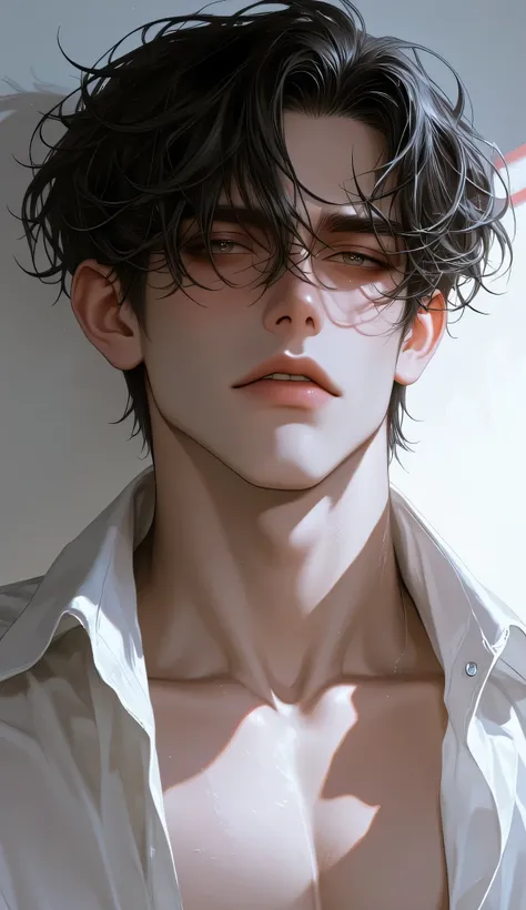 Solo one male, male focus, 
cold serious expression, sharp jawline, chiseled features, seductive, brooding, handsome, elegant, refined, slender muscular body, sophisticated, intelligent, aloof, sharp, charismatic, powerful, dominant, (one DILF Male:1.4), e...