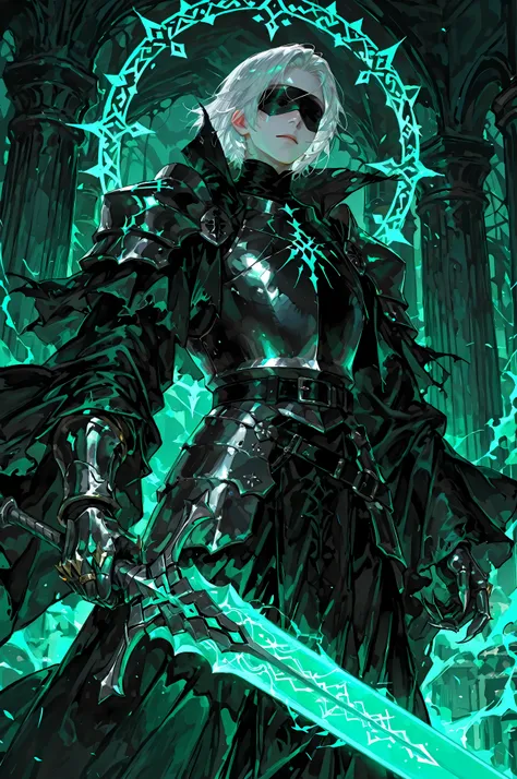 8k, beautiful masterpiece, looking ahead, alone, super pale skin (Undeathly Parlor), Perfect Eyes shape, Athletic Build, ((He wears: primarily black with silver accents = high collar Nazgul clothing with pointed shoulders and very wide sleeves, spiky steel...