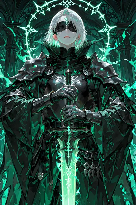 8k, beautiful masterpiece, looking ahead, alone, super pale skin, Perfect Eyes shape, Athletic Build, ((He wears: primarily black with silver accents = high collar Nazgul clothing with pointed shoulders and very wide sleeves, spiky steel cuirass, spiky ste...