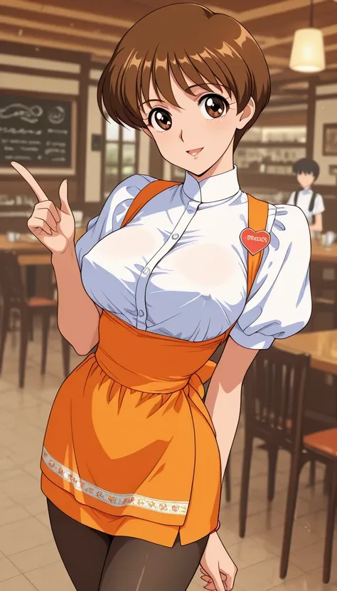 score_9, score_8_up, score_7_up, Source_anime, top quality、8k、masterpiece、natural light、and high precision、perfect anatomy、one woman、midium breasts, voluptuous body, asuka_zero, anime coloring, retro artstyle, very short hair, hair between eyes, brown hair...