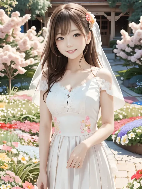 (masterpiece:1.3), (best quality:1.3), (ultra high res:1.2), 1girl, (beautiful young Japanese woman:1.3), (cute and elegant:1.25), wearing a (luxurious princess-line wedding dress:1.3), (soft pastel colors:1.2), (intricate lace and floral embroidery:1.25),...