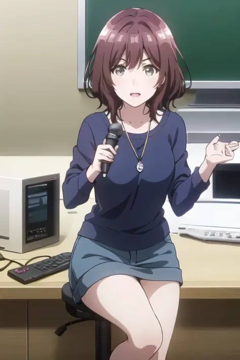 can you draw a brown-haired shorthair woman playing a live video game，can you draw a live video game,draw a woman holding a game controller in both hands,Smile Yang，A pin microphone is attached，drawing a woman playing a live game in a room,operate the cont...