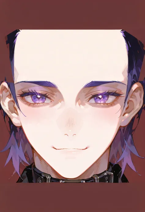 masterpiece, best quality, official art, high quality anime style, anime - style image of a male with purple hair and a black collar, delicate androgynous prince, beautiful androgynous prince, detailed anime soft face, handsome guy in demon slayer art, det...
