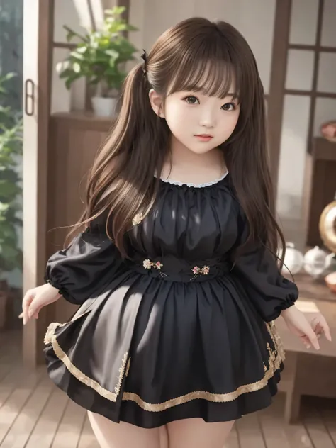 (Highest Quality)、masterpiece、hyperrealism、Great highlights、Princess、 featuring a woman with sex appeal、I'm looking at myself in a broken mirror、 Mysterious expression、The Girl in the Mirror is a Seductive Witch、 Glossy Brown Hair 、middle twin tail、cute、li...