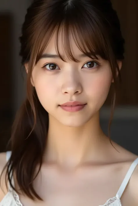 looking at viewer, beautiful skin, beautiful eyes, beautiful face, full make up, masterpiece, Super Details, Best lighting, Realistic and Realistic Pictures, high definition RAW color pictures, slightly smile, brown hair, highly detailed eyes,