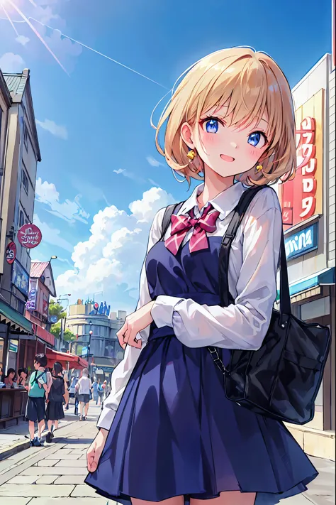 Ridiculous, high resolution, ( Anime Style:1.1), ((masterpiece)), ((Highest Quality)), (超high resolution), ( beautiful), TOKYO DISNEYLAND,TOKYO DISNEYLANDの活気に満ちた魔法のような雰囲気の中を歩く, casual clothes、cute服、Cinderella Castle can be seen in the background, warm sun...