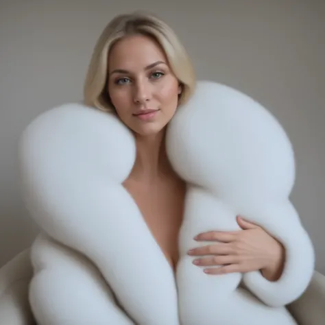 MILF super sexy de 25 ans, Ludivine Dedonder; deux énormes super gros seins, beautiful very elongated breasts, Pendentifs, visage sexy, Cheveux blonds courts avec frange, beau corps , bassin large, , vêtue d'un énorme manteau de fourrure en vison blanc, tr...