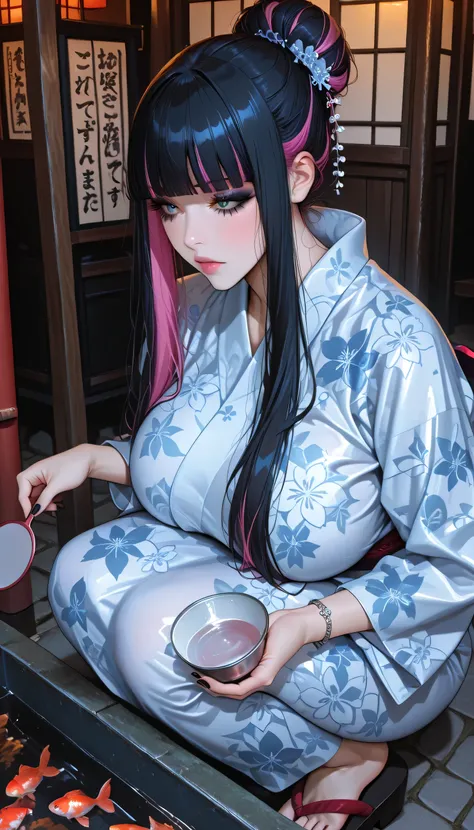 score_9, score_8_up, score_7_up,amazing quality,source_anime,morimee_style,highly detailed,,shiny skin,sharp face,clear eyes,two-tone_hair,colored inner hair,1_5'57"_woman,adult woman,break,stocking \(psg\),beautiful detailed blue_eyes,[gigantic_breasts],v...