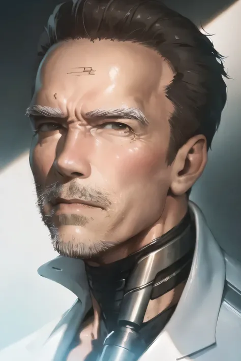 face without damage,can you draw a more delicate expression,dark background，,Can you draw a clear facial expression on the Terminator soldier