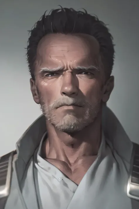 Face without damage,can you draw more delicate expressions,dark background，,can you draw a clear expression of a Terminator soldier,Age 50，Dark Haired Man,