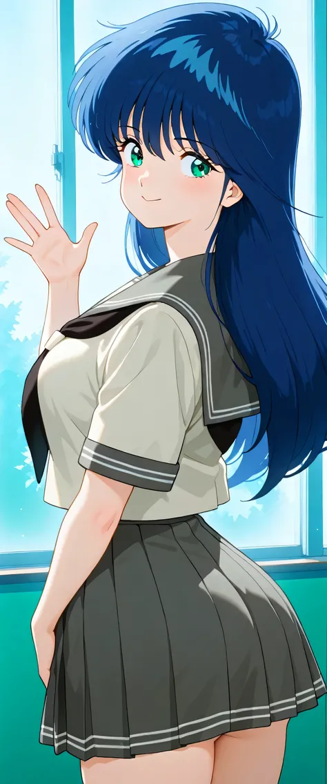 Shiny light hair,(beautiful girl: 1.3),Highest quality,8k,Highly detailed CG unit wallpaper,masterpiece:1.2,top-quality,Ultra-high resolution,RAW Photos,real texture skin,Cinema Lighting,Modern Japanese school classroom,Big, round, beautifully shaped butt...