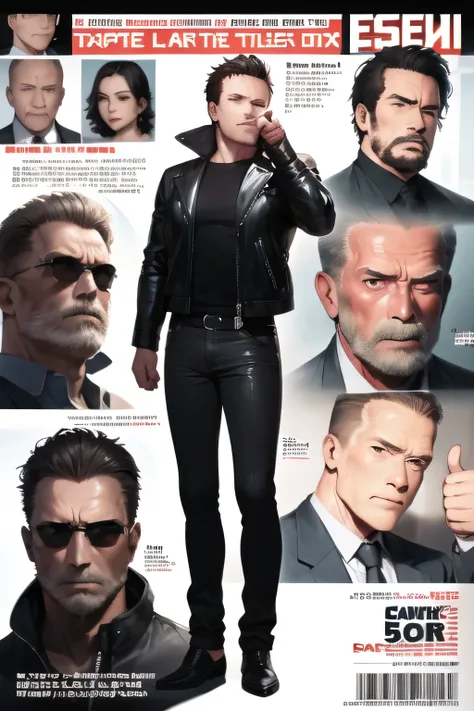 can you draw a more delicate expression,Only one,Face without damage,depicts a more delicate expression,dark background，,can you draw a clear expression on the Terminator Soldier,50 years old，dark haired man,The man in the black leather jacket,can you draw...