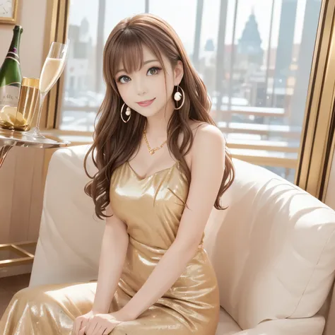 (masterpiece:1.3), (best quality:1.25), (ultra detailed:1.2), (anime style:1.15), elegant hostess, late-20s to early-30s, (long wavy hair:1.2), glossy hair, (warm alluring smile:1.15), alluring eyes,
(low-angle from customer perspective:1.25), (medium shot...
