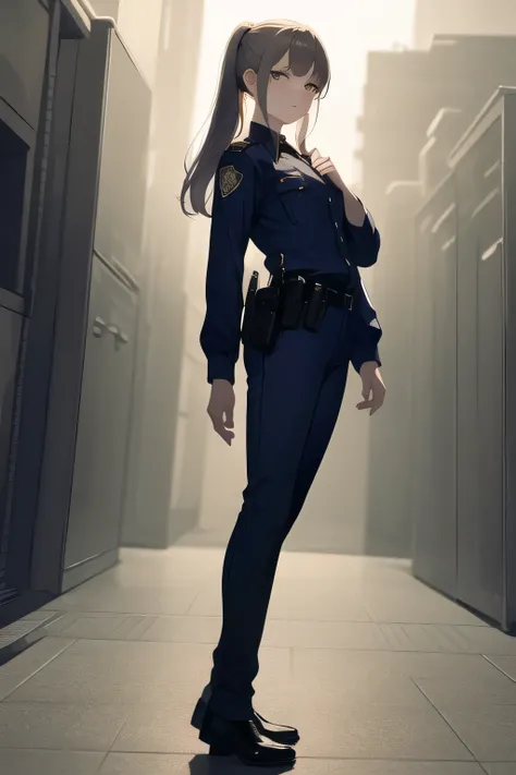 more delicate、can you draw an intimidating expression，can you draw details of human arms and legs,  please ， hair standing upside down ,Alert mode expression，drawing an increasingly delicate expression，警戒心の強い表情の maleを周りを見回して描く {X} アメリカンポリスのコスプレをした maleを描いて...