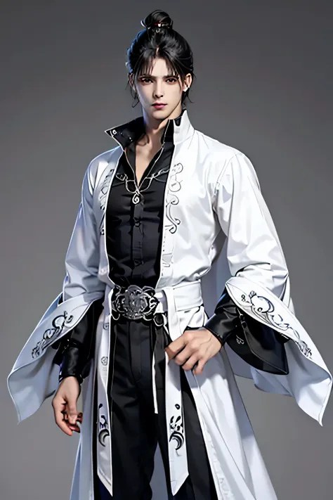 (((1 man 25 years old))), anime character with short messy hair, extremely messy black hair, handsome man in demon art, badass anime 8k, detailed digital anime art, human male demon, portrait of hades, fierce expression 4k, perfect eyes, perfect skin, demo...