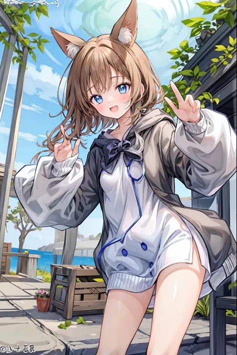 ( masterpiece), Highest Quality,  cute girl leaning on a wall,  is embarrassed, , Intimate moments,  cute,   cropped shirt,  look down,  High Angle, close, BREAK  she says   is embarrassed,  she says  ,  forest setting ,  cute imgae，brown hair，shortcut，unk...