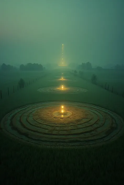 the background should be a farmer's field. with crop circles in it, there should also be orbs of light flying around