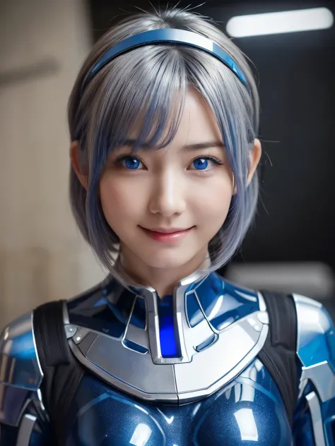 (Highest Quality, high definition, masterpiece:1.2), very detailed, realistic:1.37, ( Perfect ),1 person, Actress, cowboy shot showing waves,  Adorable and beautiful Japanese woman in her 40s , full body view、very cute face,( remodeled into a cute android ...