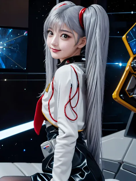 1girl, solo, 18 years old, beautiful girl, Japanese girl, (smile, Looking at camera),
(from below:1.2,from side), upper body, (Swayback stance, Straddling a chair, Spread legs:1.3, Seductive pose, sexy pose), dynamic angle,
BREAK
bbruri, {white capelet, l...